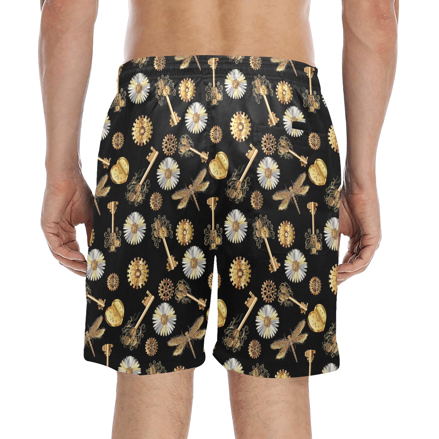 Steampunk Dragonfly Design Themed Print Men's Swim Trunks Beach Shorts