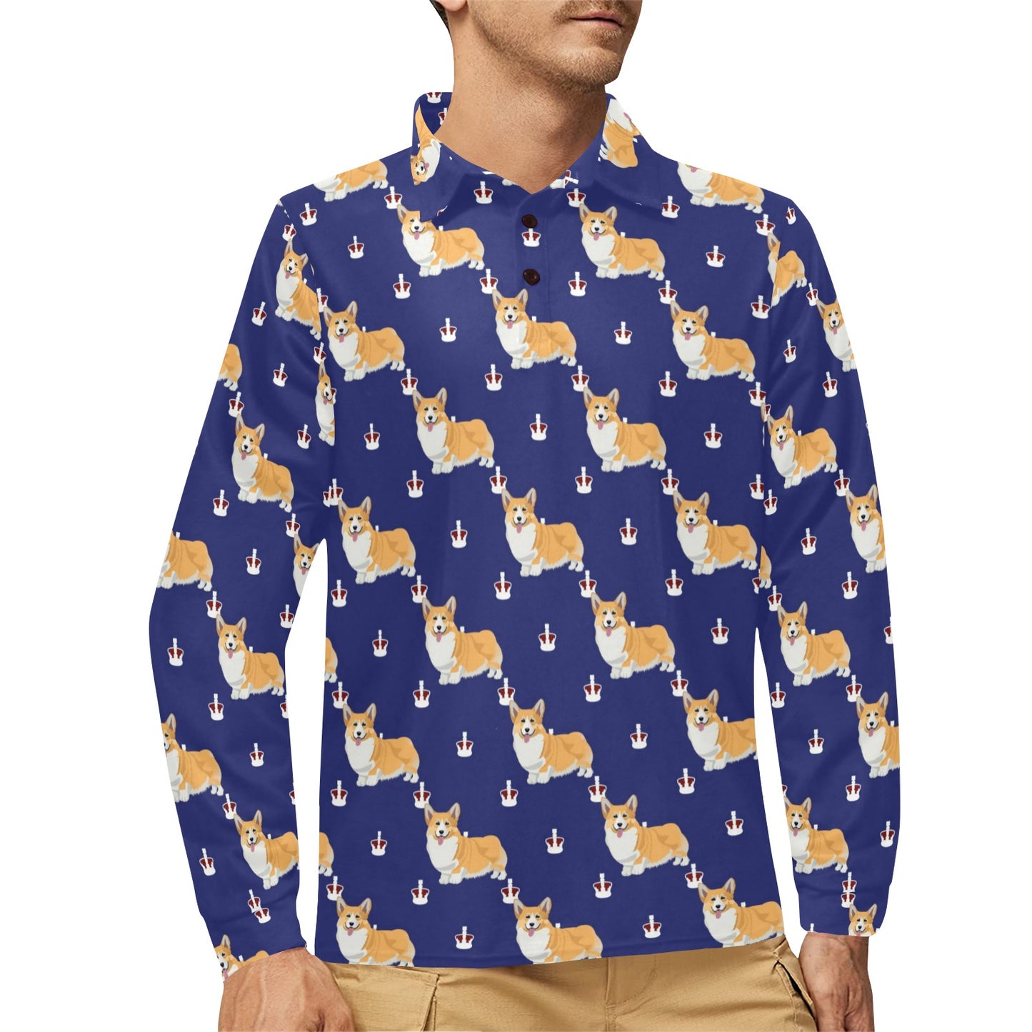 Pembroke Welsh Corgis Pattern Print Design A07 Long Sleeve Polo Shirt For Men's