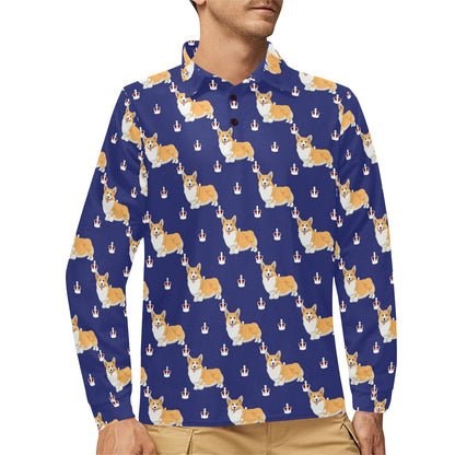 Pembroke Welsh Corgis Pattern Print Design A07 Long Sleeve Polo Shirt For Men's