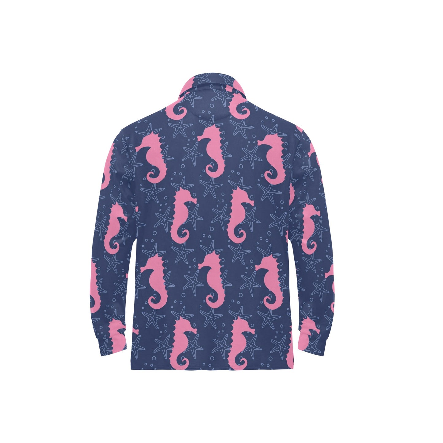 SeaHorse Pink Pattern Print Design 02 Long Sleeve Polo Shirt For Men's