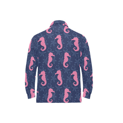 SeaHorse Pink Pattern Print Design 02 Long Sleeve Polo Shirt For Men's