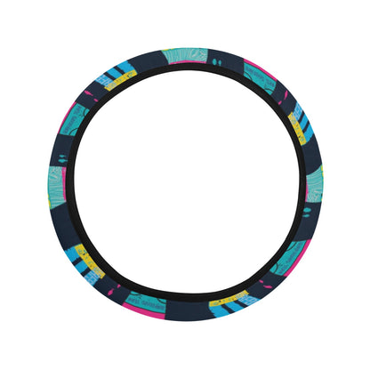 Surfboard Colorful Print Design LKS302 Steering Wheel Cover with Elastic Edge
