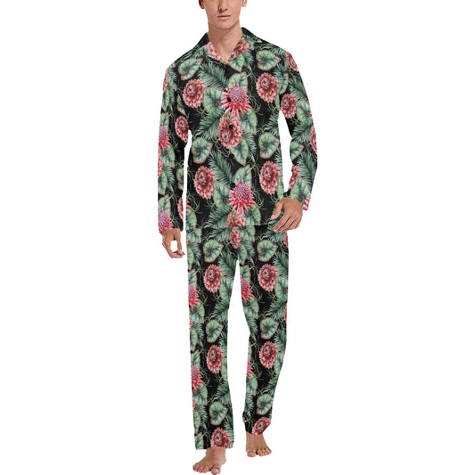 Dahlia Pattern Print Design DH06 Men's Long Pajama Set