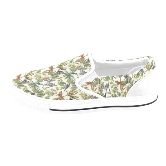 Safari Animal Print Design LKS304 White Slip Ons Canvas Women's Shoes