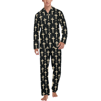 Cross Pattern Print Design 03 Men's Long Pajama Set