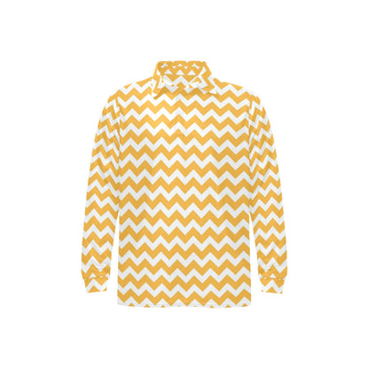 Chevron Orange Pattern Print Design 01 Long Sleeve Polo Shirt For Men's