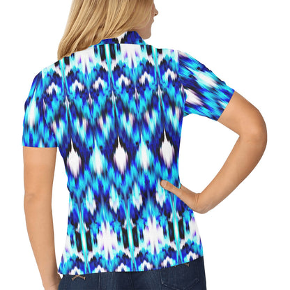 Ikat Blue Pattern Print Design 01 Women's Polo Shirt