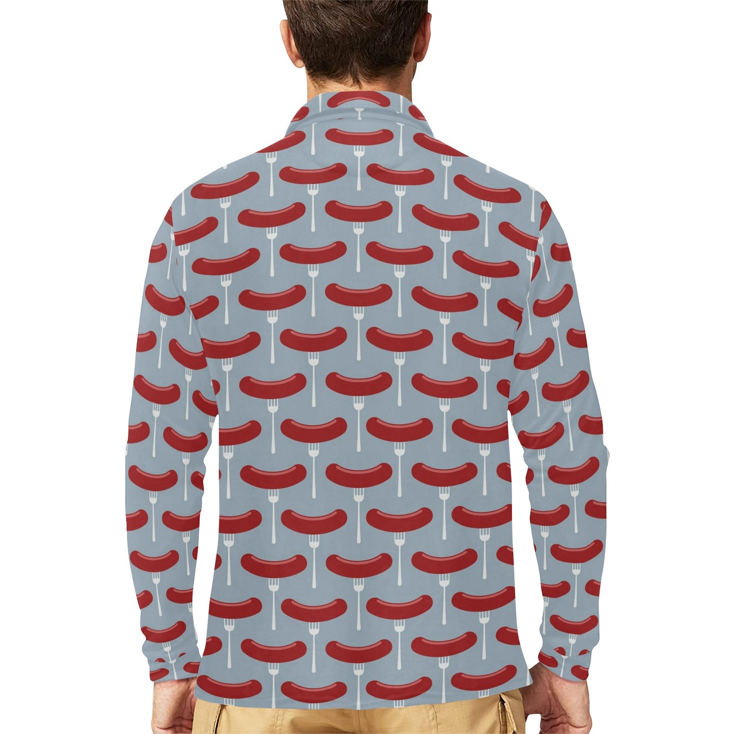 Sausage Print Design LKS301 Long Sleeve Polo Shirt For Men's
