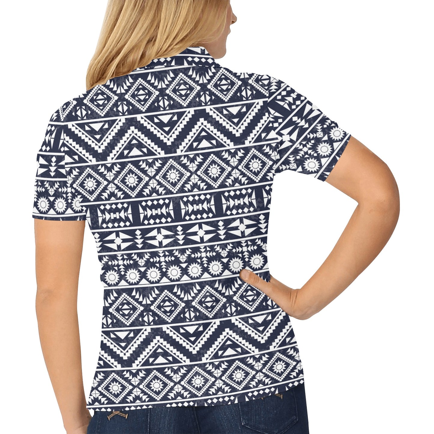 Blue White Tribal Aztec Women's Polo Shirt