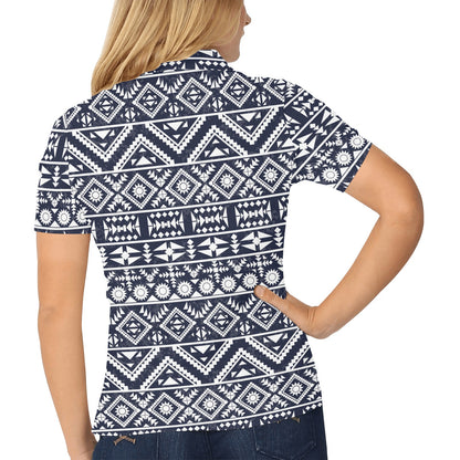 Blue White Tribal Aztec Women's Polo Shirt