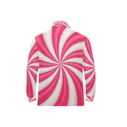 Vortex Twist Swirl Candy Print Long Sleeve Polo Shirt For Men's