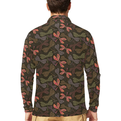 Dragonfly Pattern Print Design 02 Long Sleeve Polo Shirt For Men's