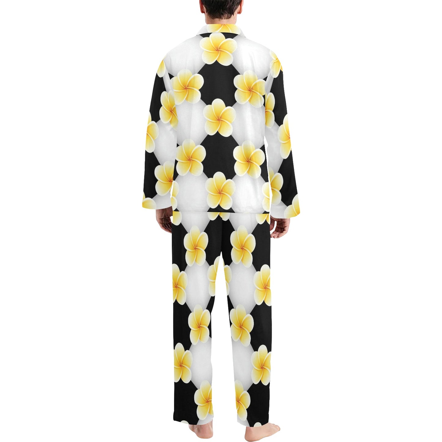 Plumeria Pattern Print Design A04 Men's Long Pajama Set