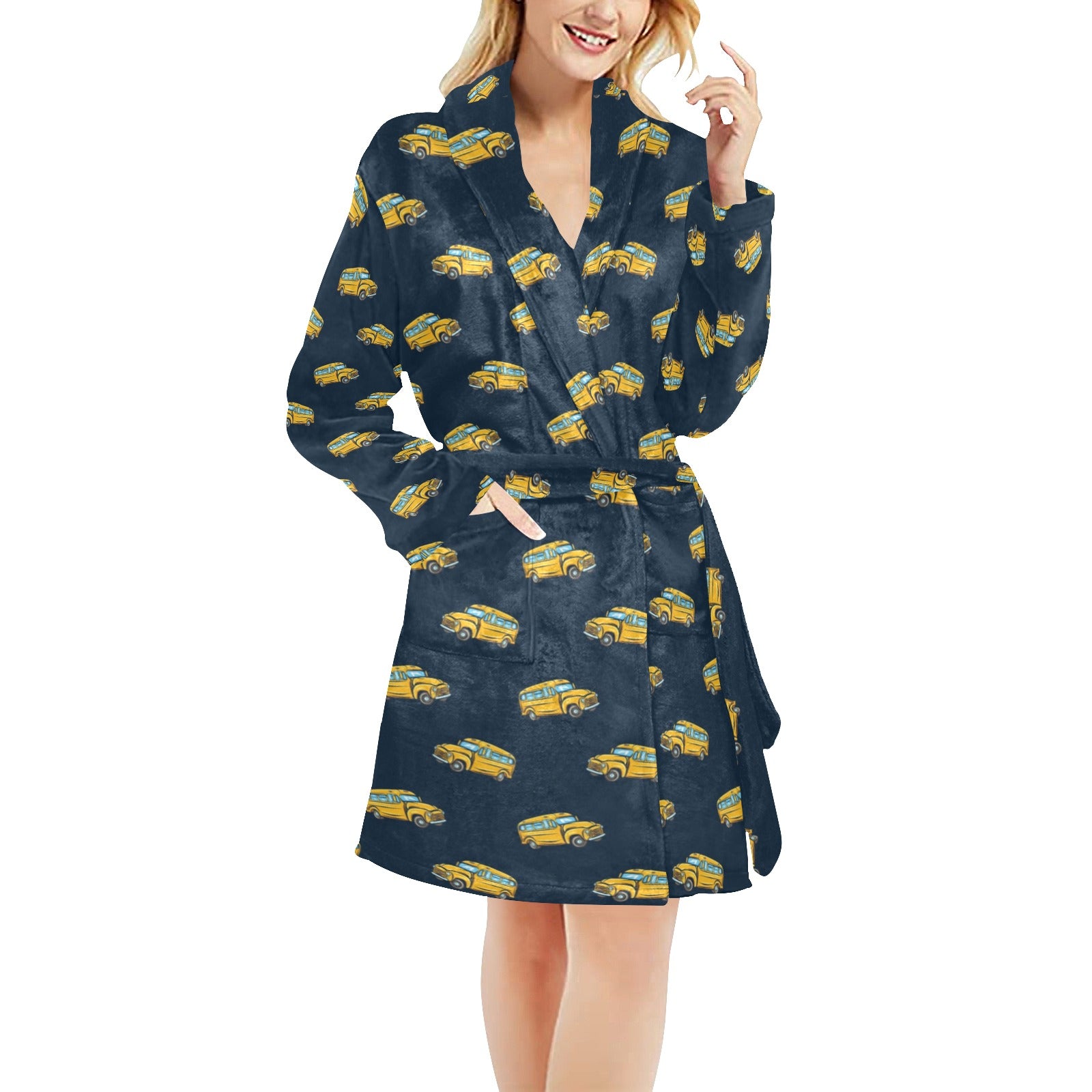 School Bus Print Design LKS304 Women's Fleece Robe