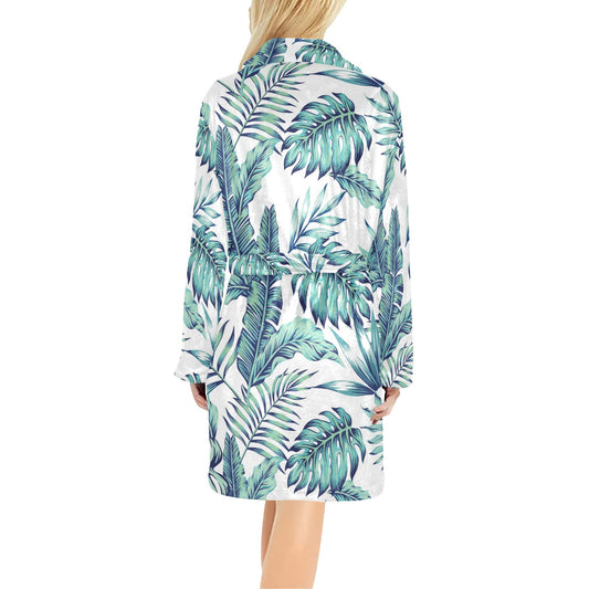 Pattern Tropical Palm Leaves Women's Fleece Robe