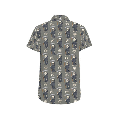 Skeleton Print Design LKS308 Men Short Sleeve Button Up Shirt