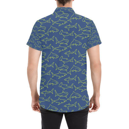 Shark Print Design LKS301 Men Short Sleeve Button Up Shirt