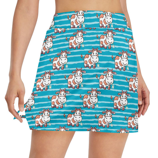 Cow Cute Print Pattern 17" Golf & Pickleball Skort with Pockets