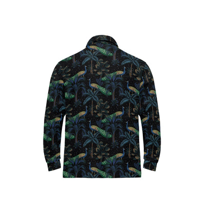 Rainforest Peacock Pattern Print Design A04 Long Sleeve Polo Shirt For Men's