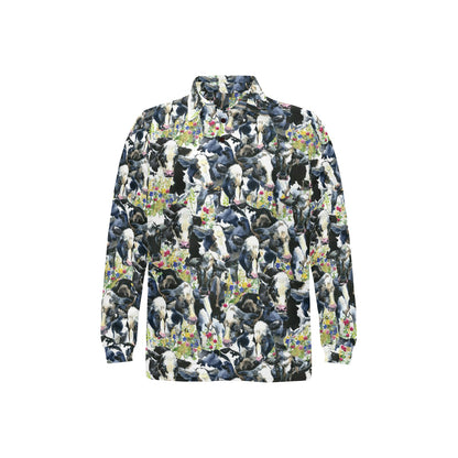 Cow Watercolor Print Pattern Long Sleeve Polo Shirt For Men's