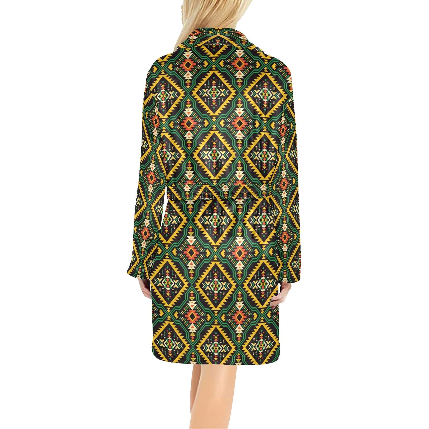 Kente Green Design African Print Women's Fleece Robe