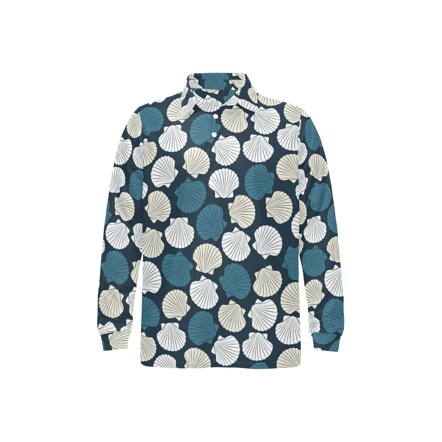 Seashell Print Design LKS3013 Long Sleeve Polo Shirt For Men's