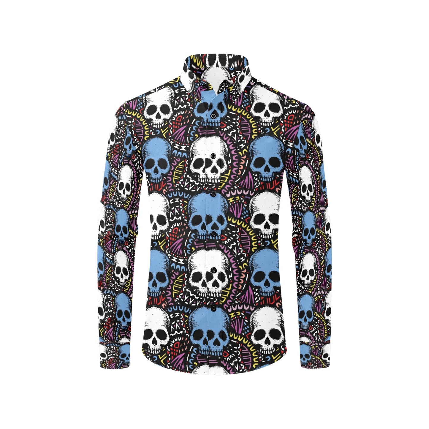 Skull Print Design LKS305 Men's Long Sleeve Dress Shirt