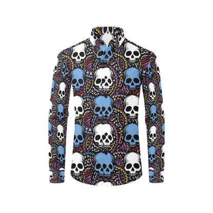 Skull Print Design LKS305 Men's Long Sleeve Dress Shirt