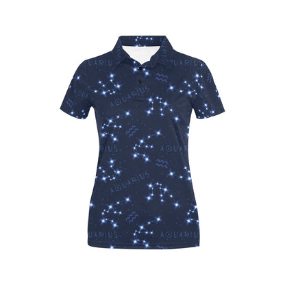 Aquarius Zodiac Pattern Print Design 02 Women's Polo Shirt