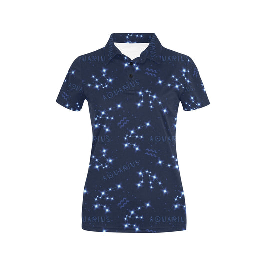 Aquarius Zodiac Pattern Print Design 02 Women's Polo Shirt