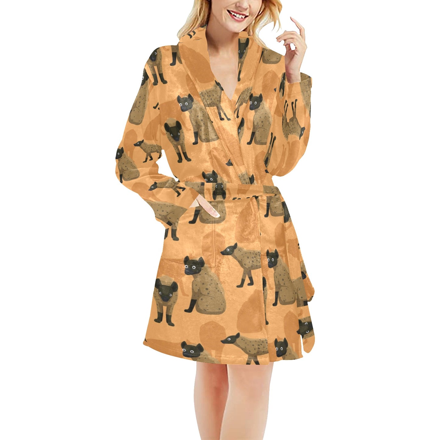Hyena Pattern Print Design 01 Women's Fleece Robe