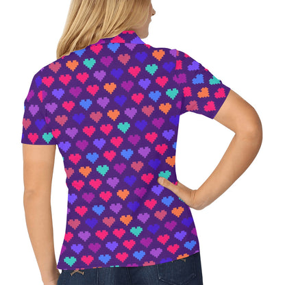 Heart Pixel Pattern Print Design HE03 Women's Polo Shirt