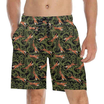 Tiger Pattern Print Design LKS303 Men's Swim Trunks Beach Shorts