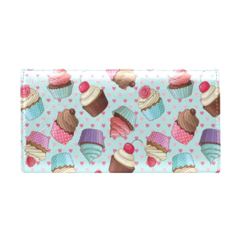 Cupcakes Fancy Heart Print Pattern Women's Trifold Wallet