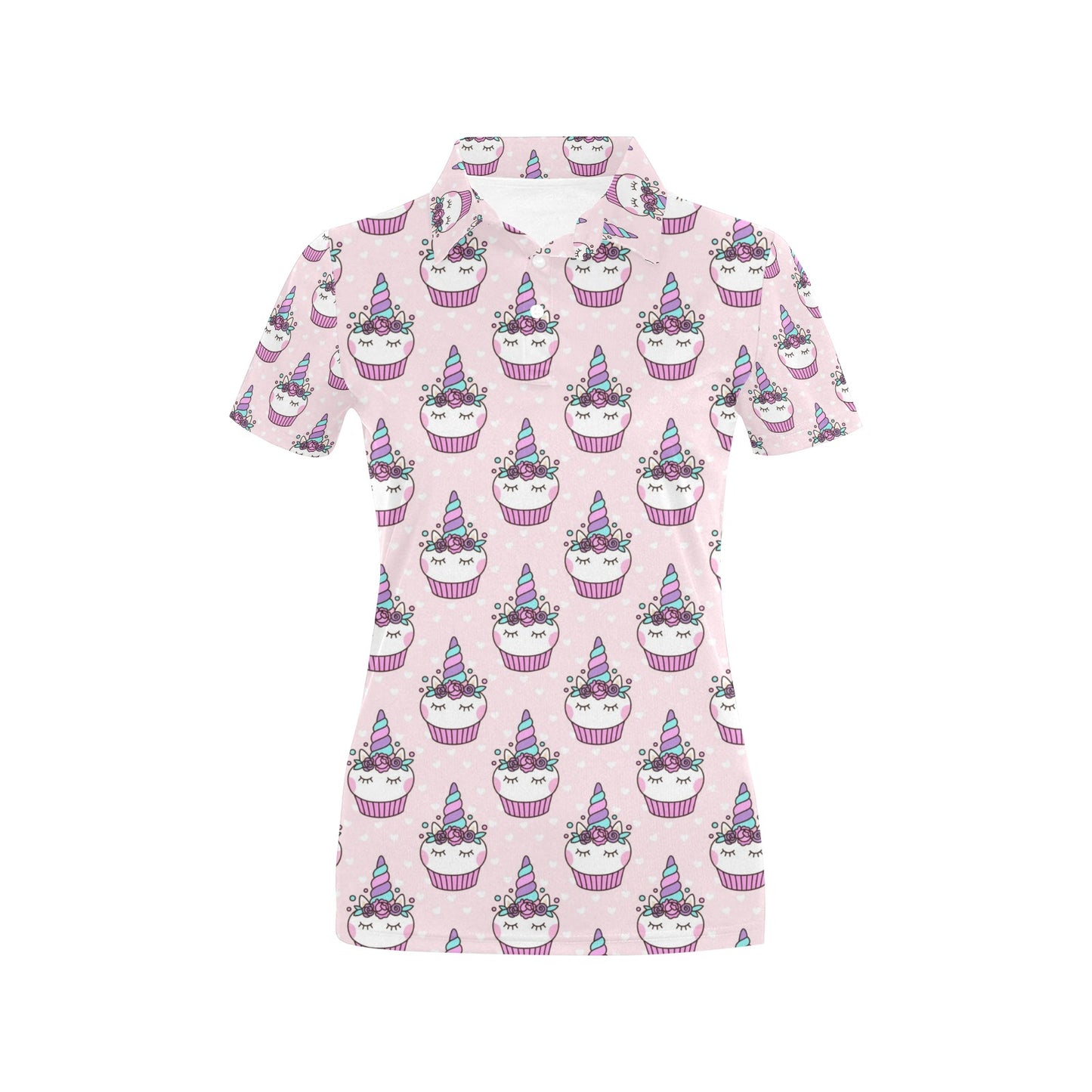 Cupcakes Unicorn Print Pattern Women's Polo Shirt