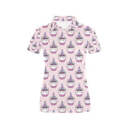Cupcakes Unicorn Print Pattern Women's Polo Shirt