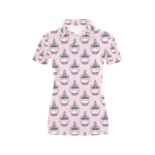 Cupcakes Unicorn Print Pattern Women's Polo Shirt