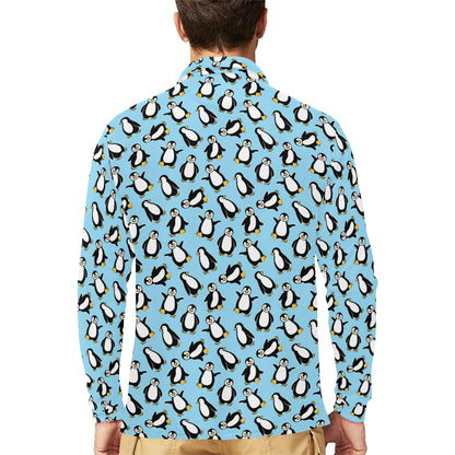 Penguin Happy Print Long Sleeve Polo Shirt For Men's