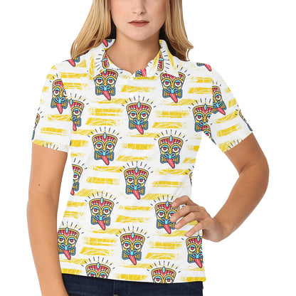 Tiki Smile Mask Print Pattern Women's Polo Shirt