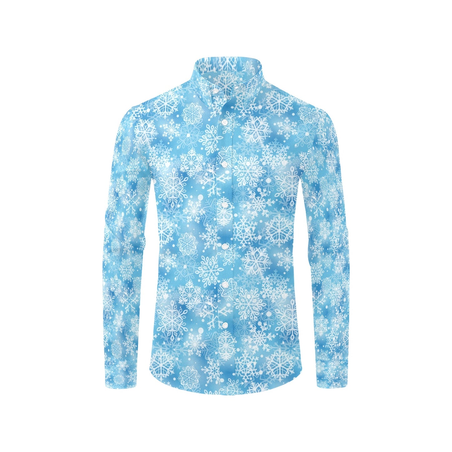 Snowflake Blue Print Design LKS301 Men's Long Sleeve Dress Shirt
