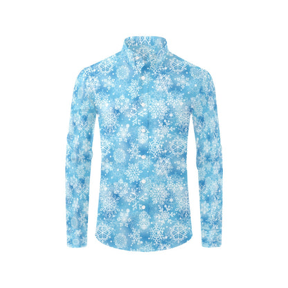 Snowflake Blue Print Design LKS301 Men's Long Sleeve Dress Shirt