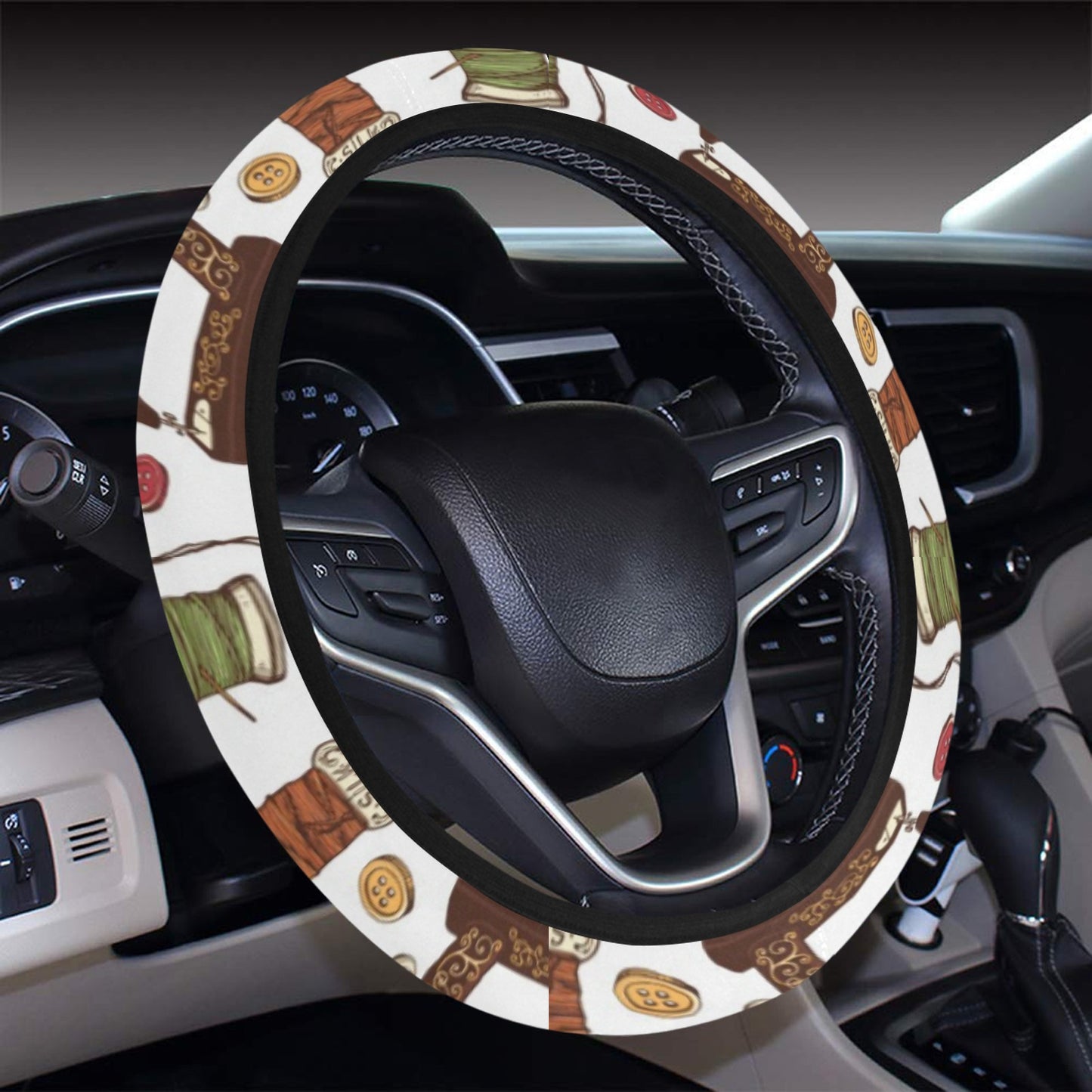 Sewing Equipment Print Design LKS304 Steering Wheel Cover with Elastic Edge