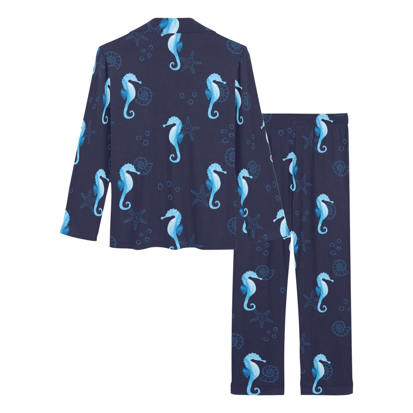 SeaHorse Blue neon Pattern Print Design 03 Women's Long Pajama Set