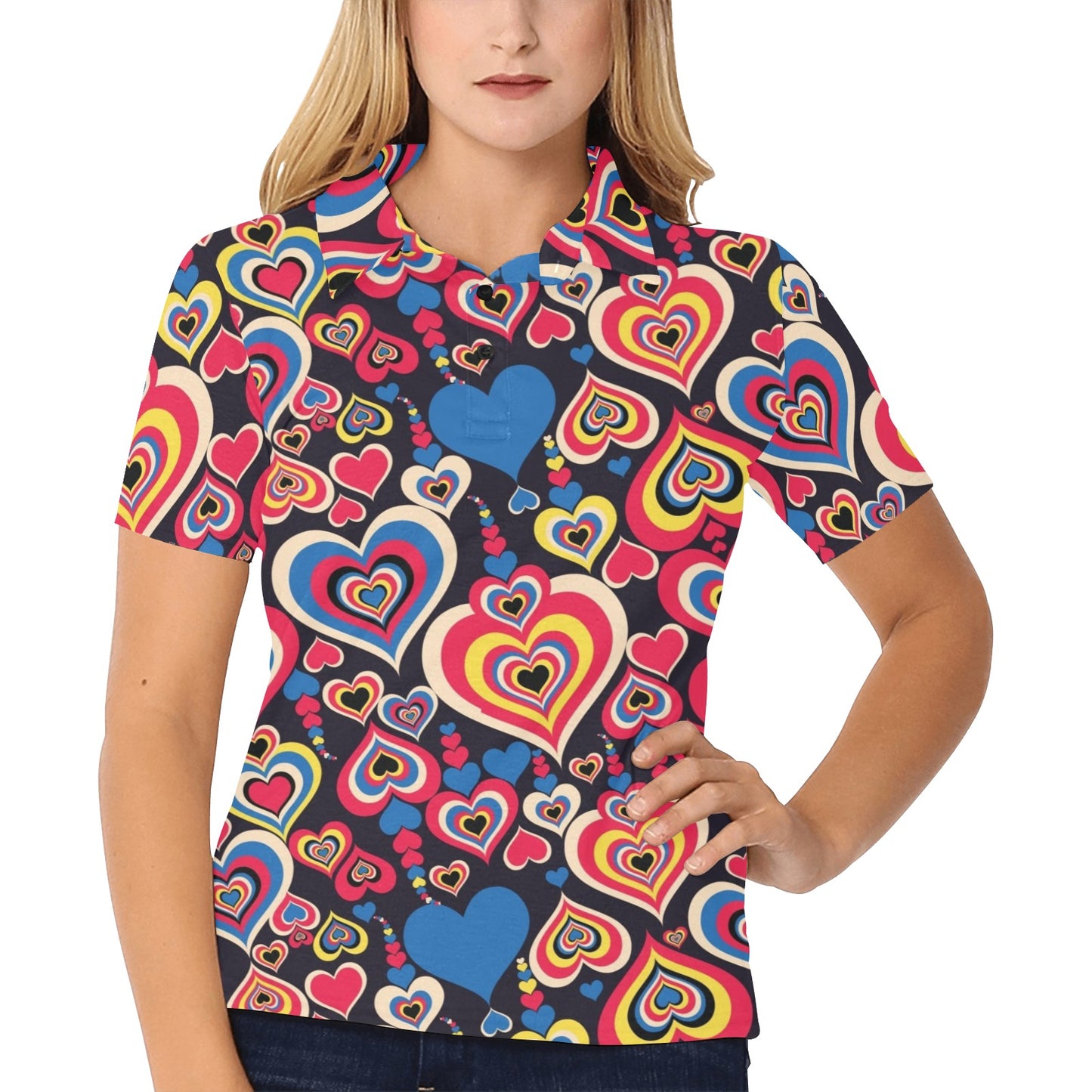 Heart Pattern Print Design HE08 Women's Polo Shirt