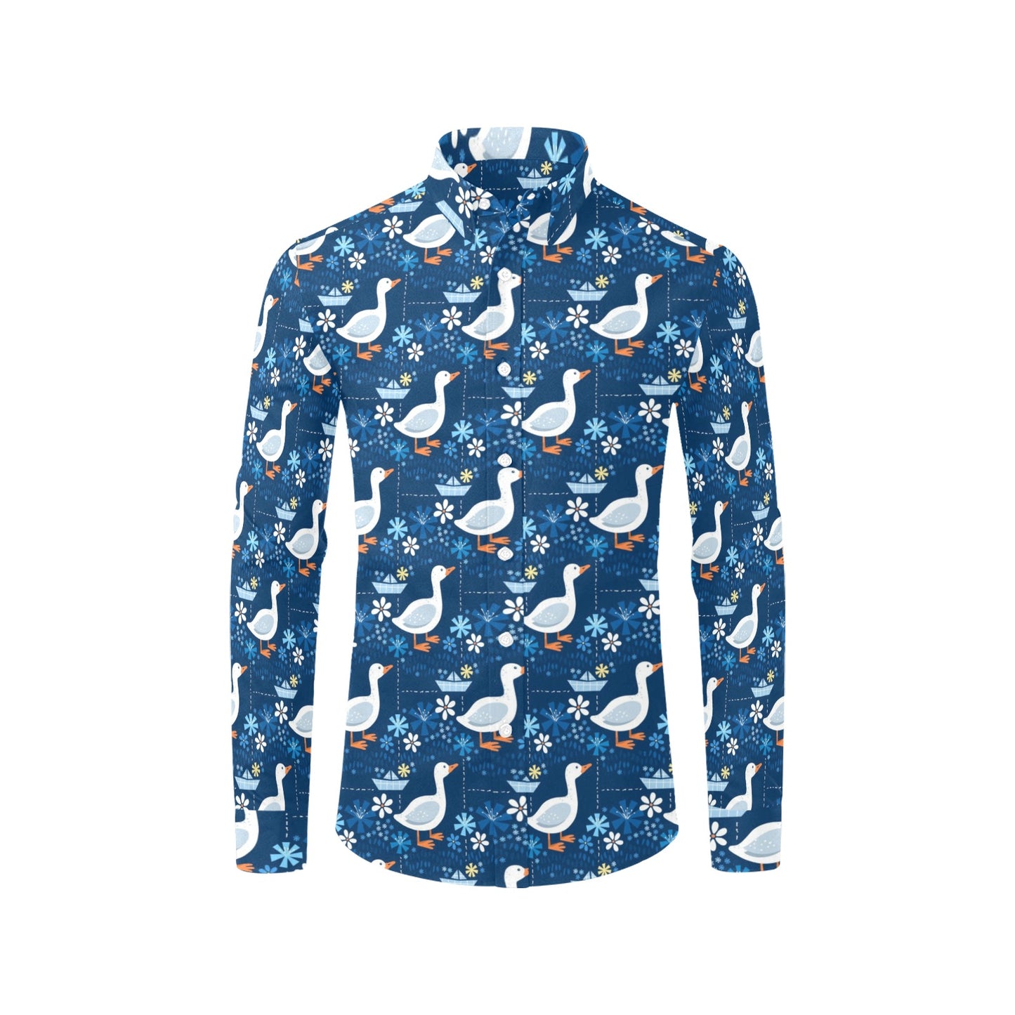Goose Print Design LKS405 Men's Long Sleeve Dress Shirt