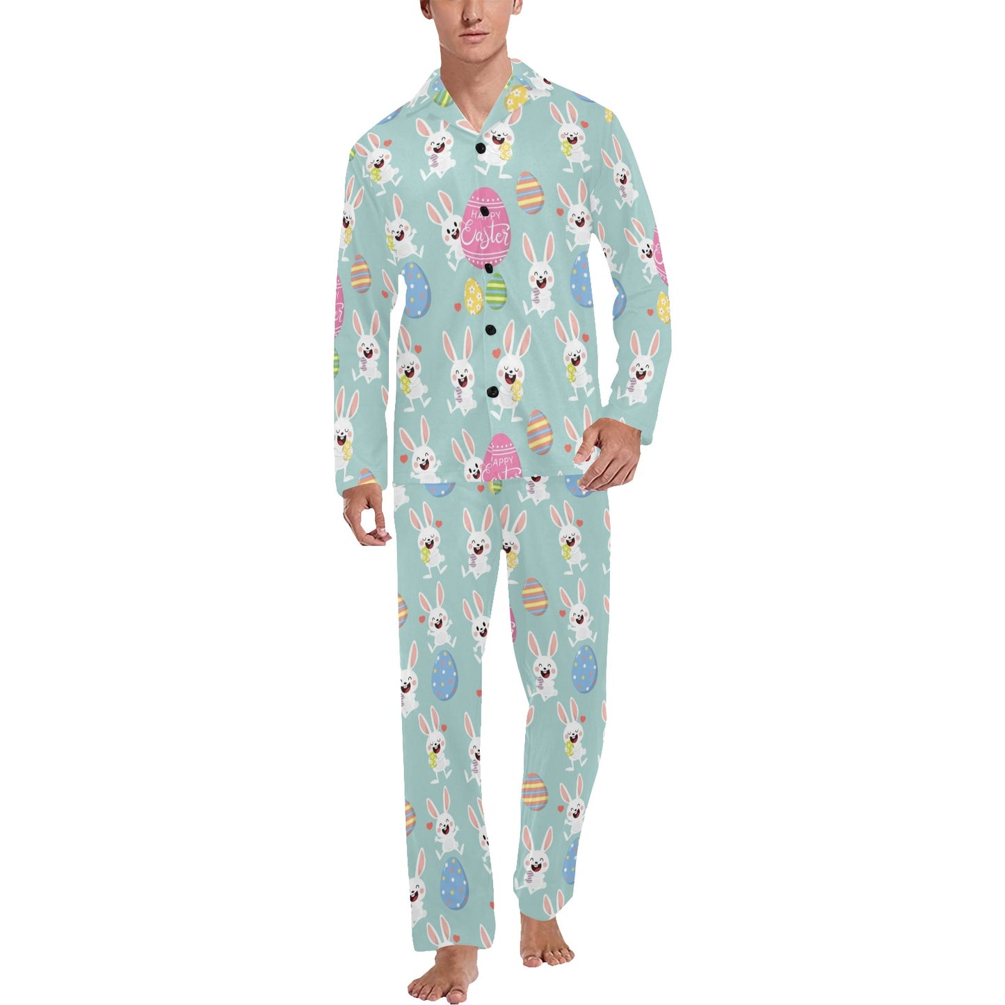 Easter Eggs Pattern Print Design RB014 Men's Long Pajama Set