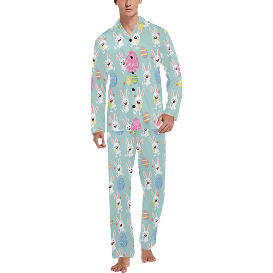 Easter Eggs Pattern Print Design RB014 Men's Long Pajama Set