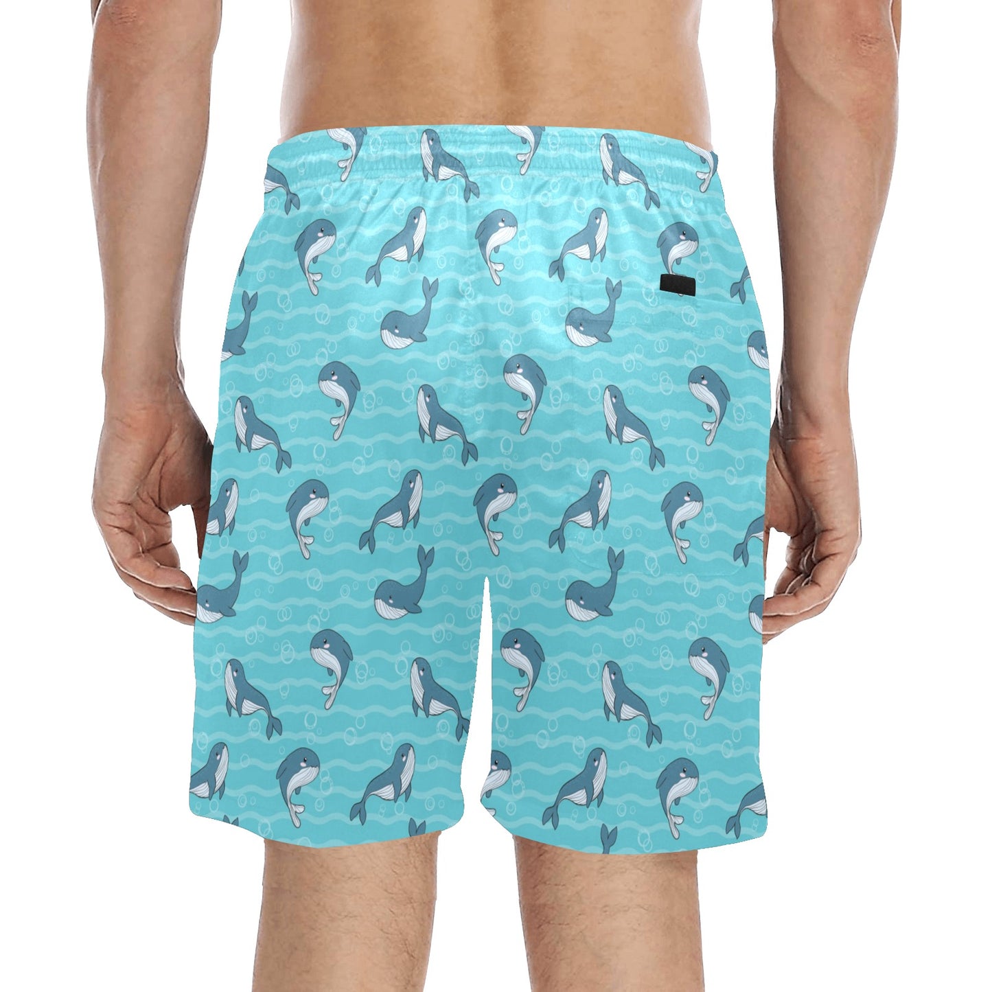 Whale Print Design LKS303 Men's Swim Trunks Beach Shorts