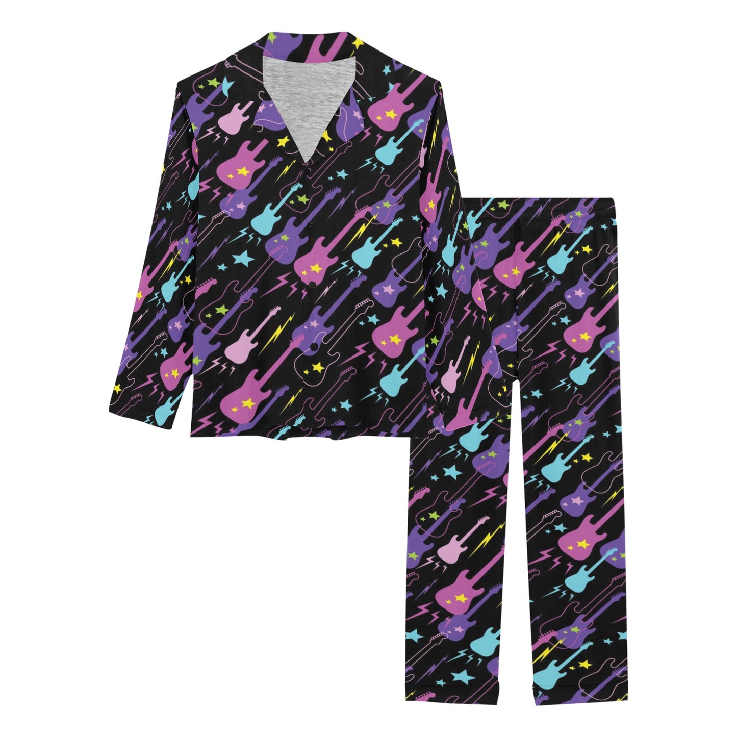 Electric Guitar Pattern Print Design 02 Women's Long Pajama Set