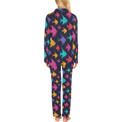 Angelfish Colorful Pattern Print Design 03 Women's Long Pajama Set